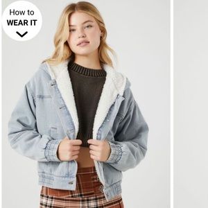 NWT Faux Shearling Denim Hooded Jacket